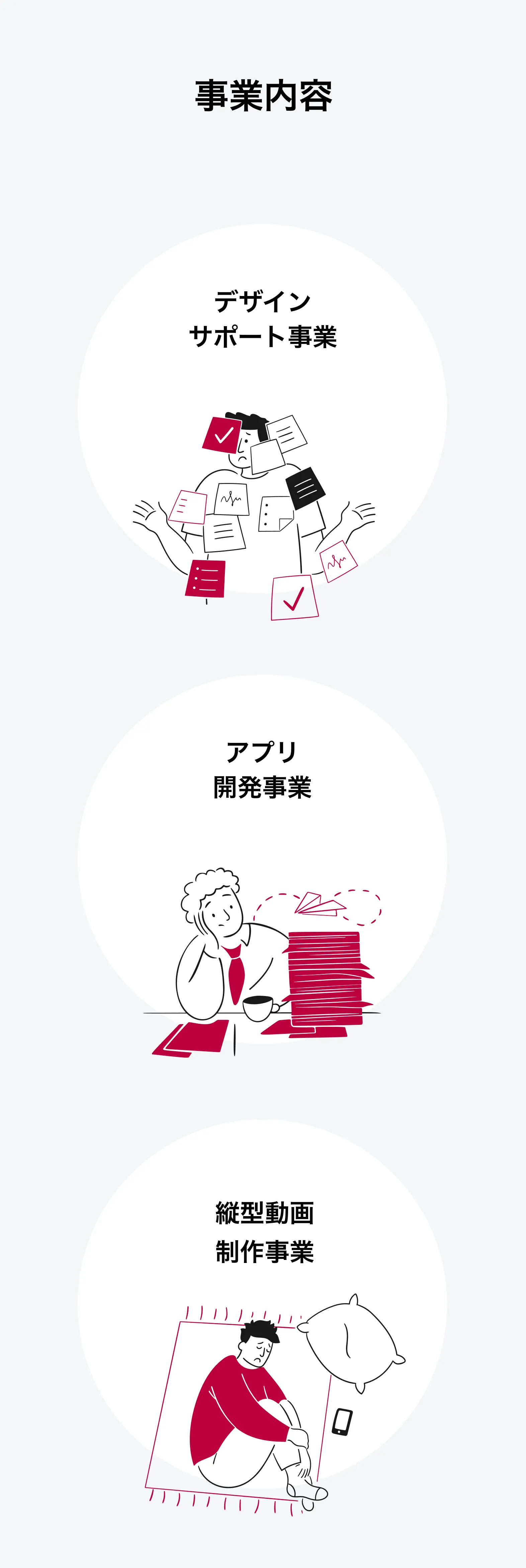 事業内容｜デザインサポート事業｜アプリ開発事業｜縦型動画制作事業